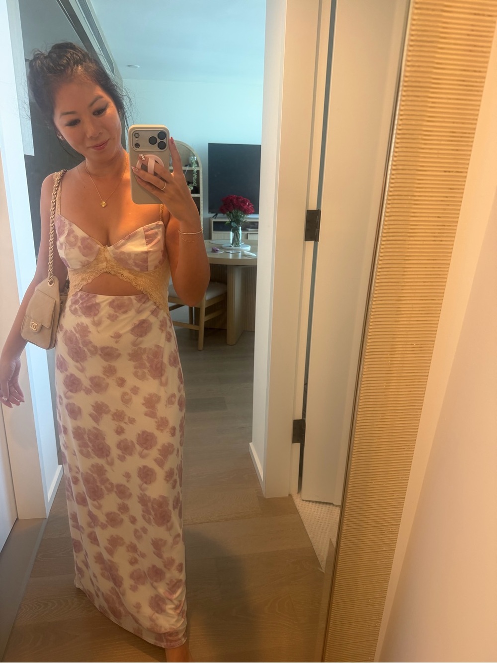 Light Lavender Floral Cutout Maxi Dress